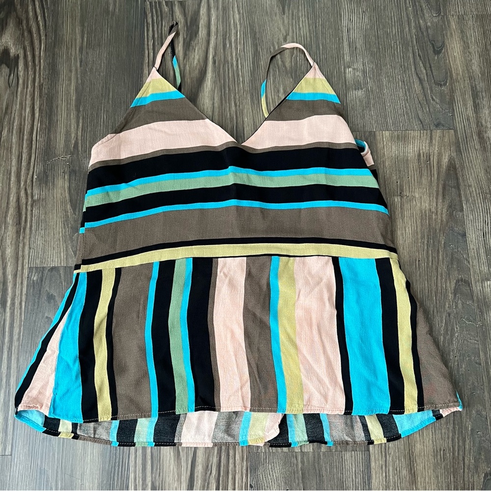 Zara Multi Color Peplum Camisole Spaghetti Strap V-Neck Top - Picture 3 of 11